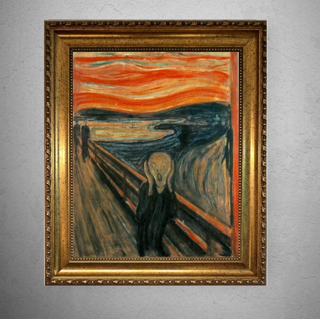 SCREAM by Edvard Munch 3D Canvas Print with Vintage Wooden Gold Frame, Brush Strokes FOSHE ART