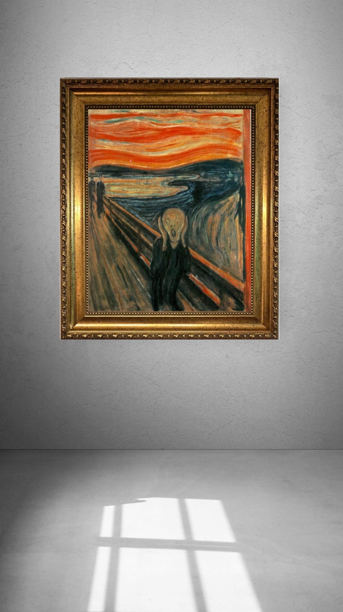 SCREAM by Edvard Munch 3D Canvas Print with Vintage Wooden Gold Frame, Brush Strokes FOSHE ART