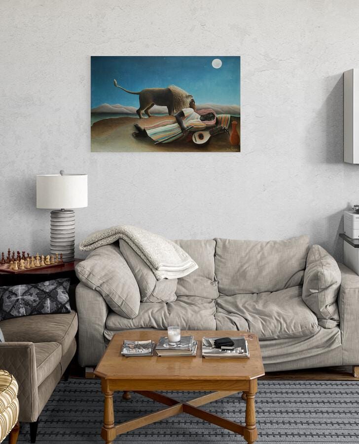The Sleeping Gypsy Canvas Print, Henri Rousseau Style, Brush Strokes FOSHE ART
