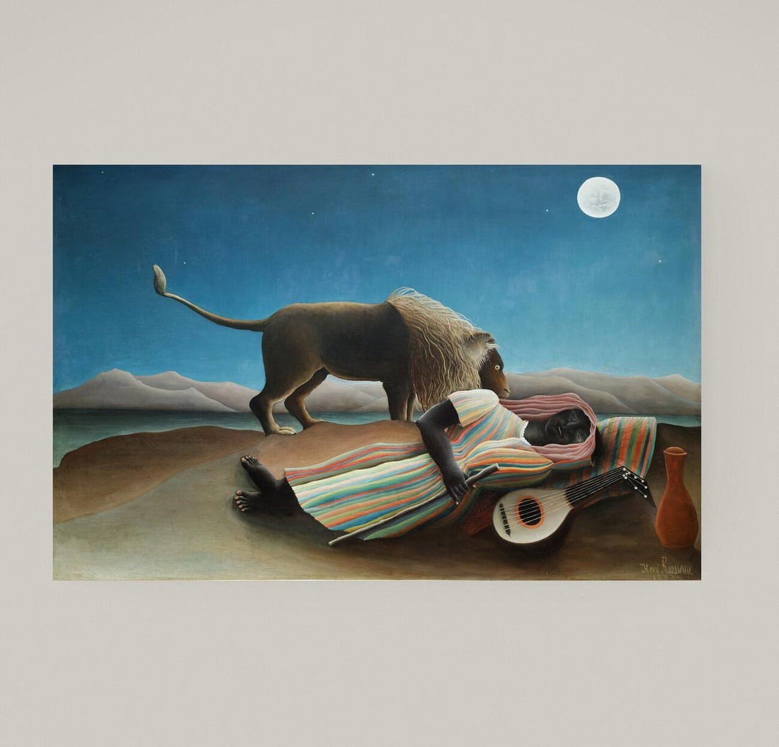 The Sleeping Gypsy Canvas Print, Henri Rousseau Style, Brush Strokes FOSHE ART