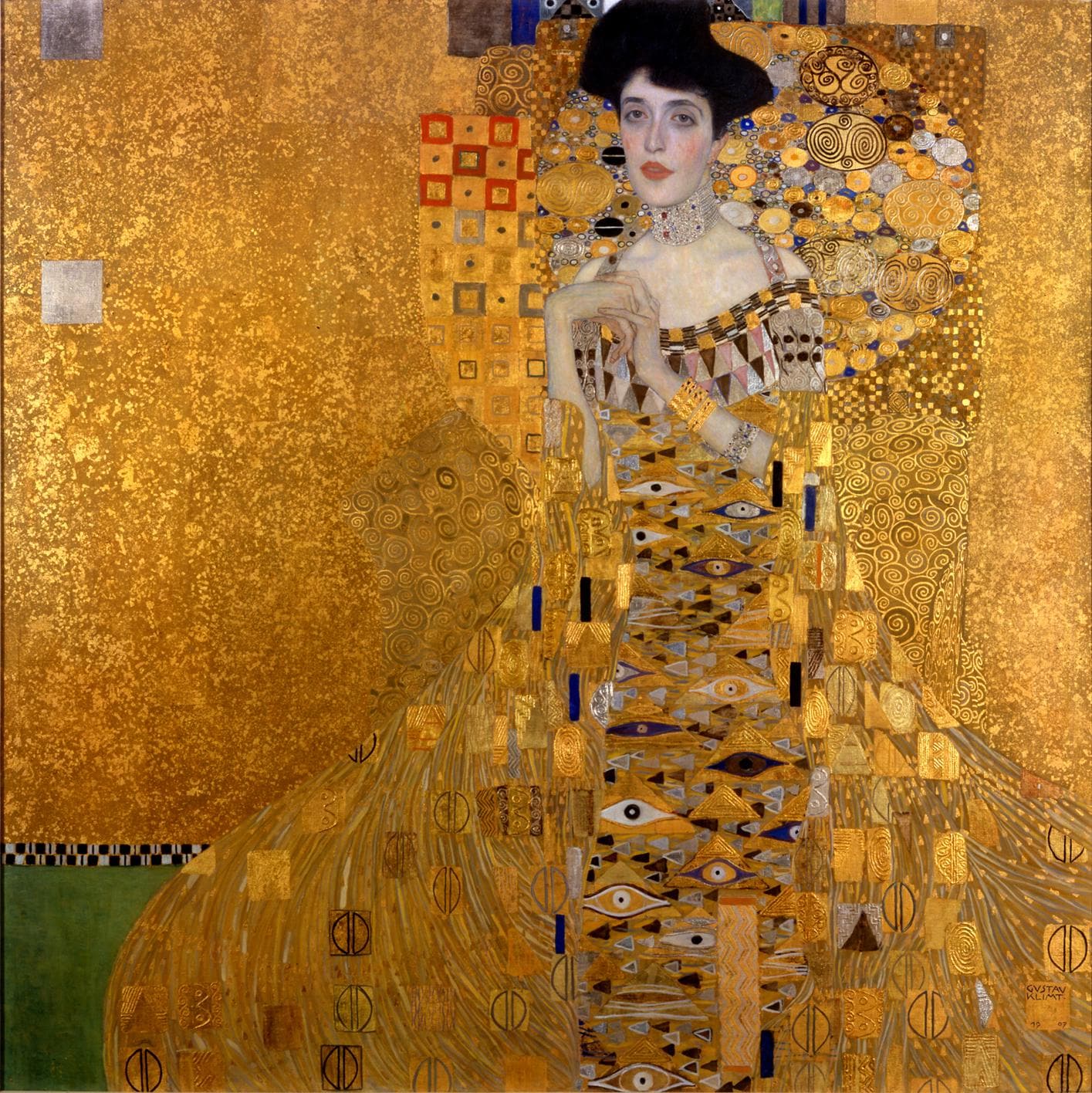 Klimt Portrait of Adele Bloch-Bauer Print on canvas: Brushstroke Texture, Golden Vintage Frame FOSHE ART
