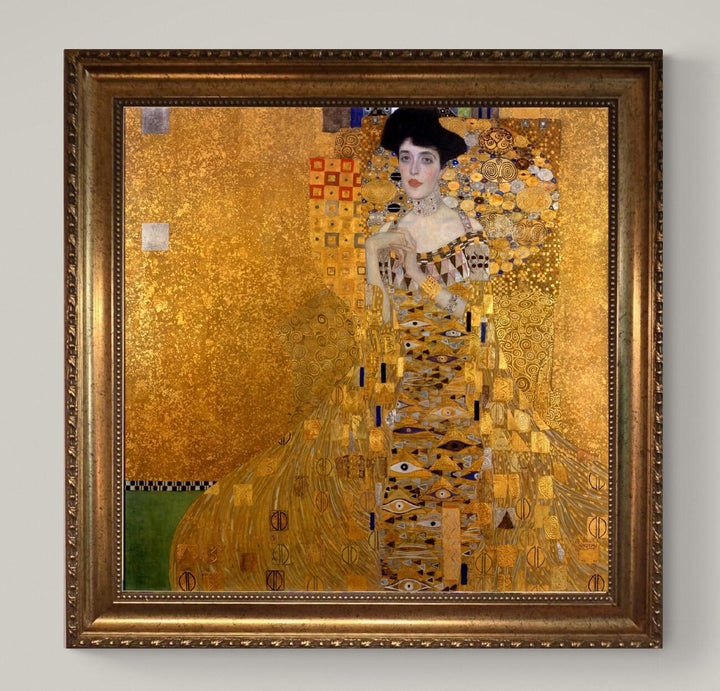 Klimt Portrait of Adele Bloch-Bauer Print on canvas: Brushstroke Texture, Golden Vintage Frame FOSHE ART