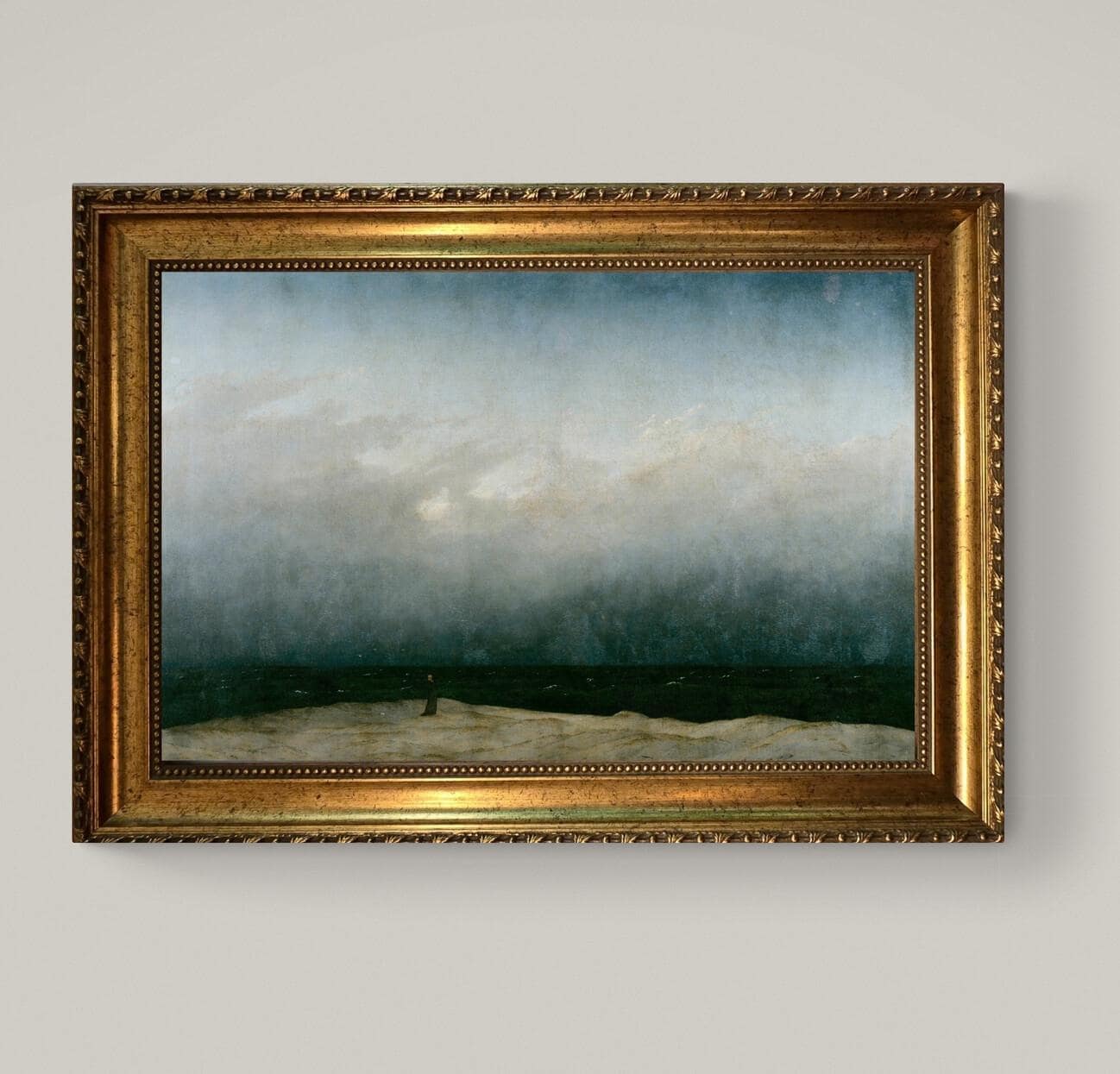 Caspar David Friedrich 'Monk by the Sea' Canvas Print in Golden Vintage Frame, Brush Strokes FOSHE ART