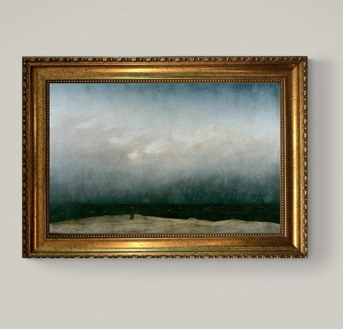 Caspar David Friedrich 'Monk by the Sea' Canvas Print in Golden Vintage Frame, Brush Strokes FOSHE ART