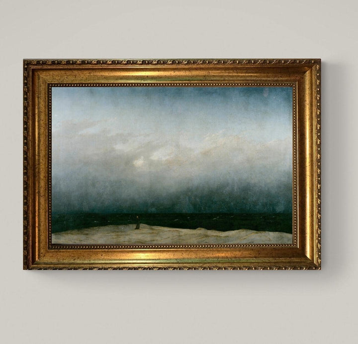 Caspar David Friedrich 'Monk by the Sea' Canvas Print in Golden Vintage Frame, Brush Strokes FOSHE ART