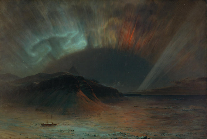 Aurora Borealis by Frederic Edwin Church, Print on canvas: Brushstroke Texture, Golden Vintage Frame FOSHE ART
