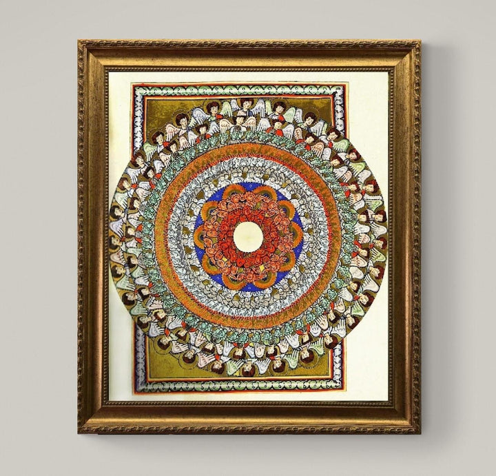 Hildegard of Bingen Mandala Canvas Print with brush strokes and Vintage Golden Frame FOSHE ART