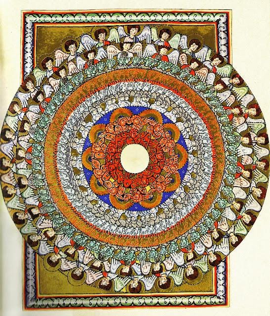 Hildegard of Bingen Mandala Canvas Print with brush strokes and Vintage Golden Frame FOSHE ART