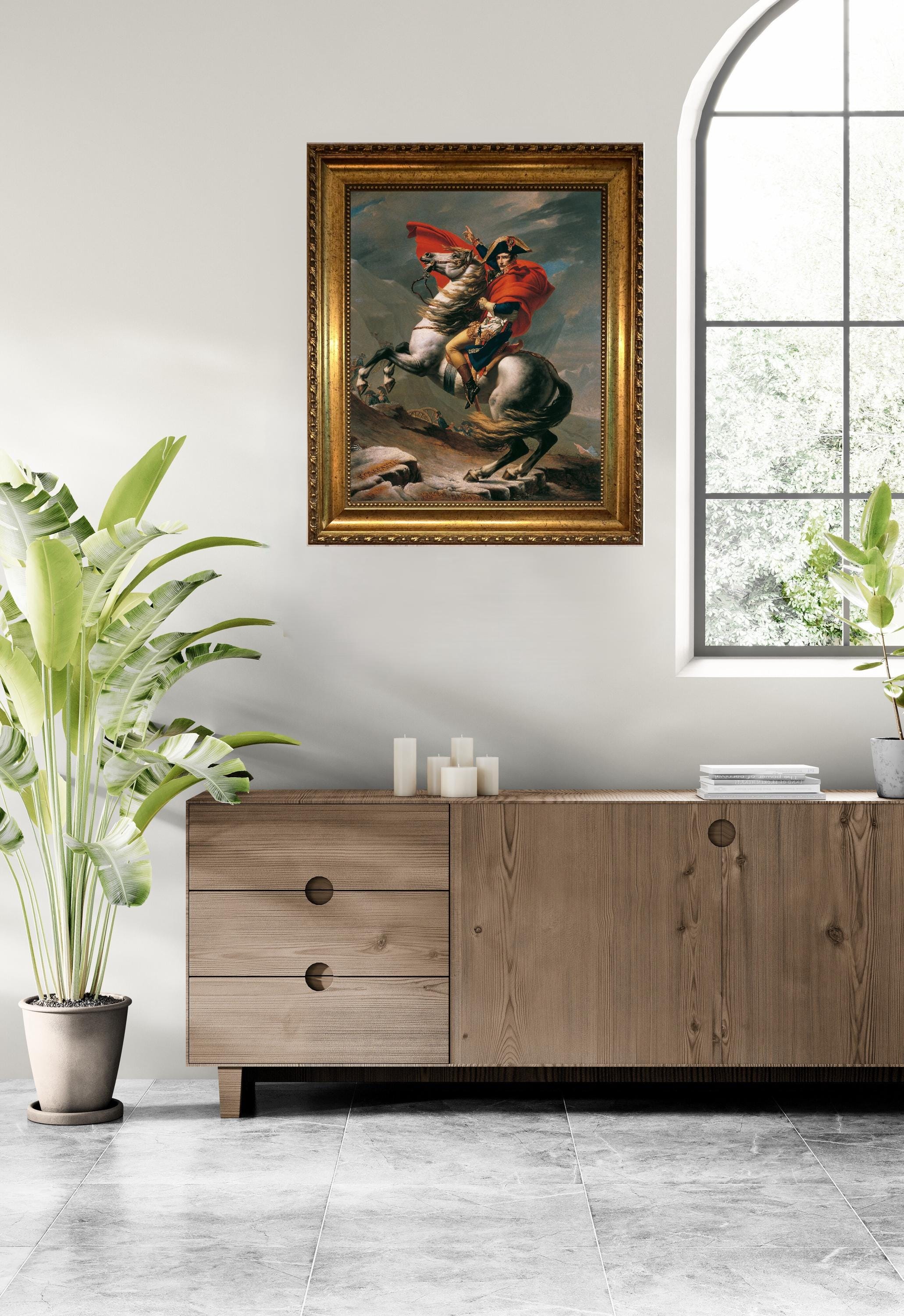 Napoleon Crossing the Alps Canvas Print with Vintage Gold Frame, Brush Strokes FOSHE ART