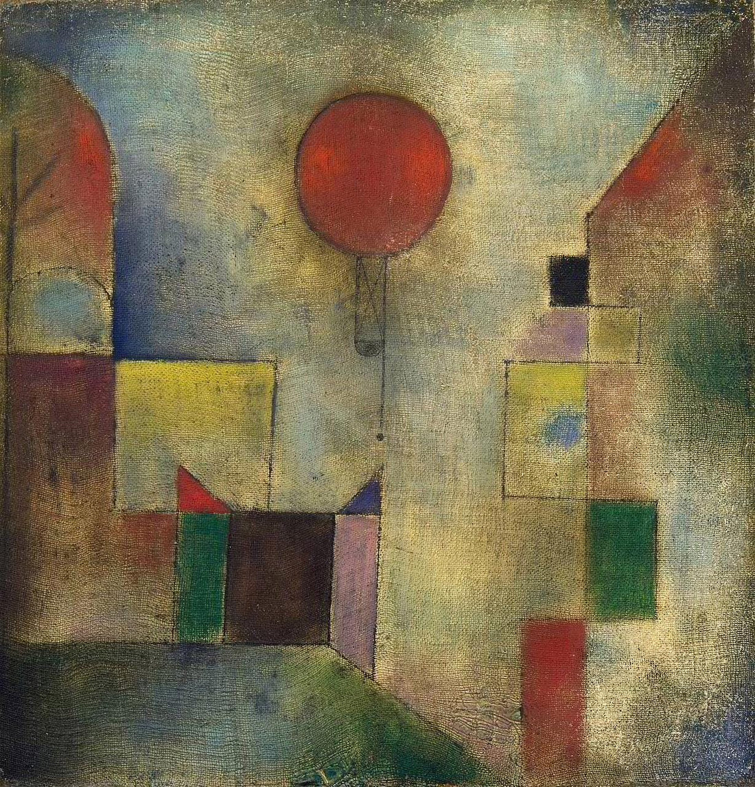 Paul Klee 'Red Balloon' Canvas Print, Vintage Gold Frame, Brush Strokes FOSHE ART