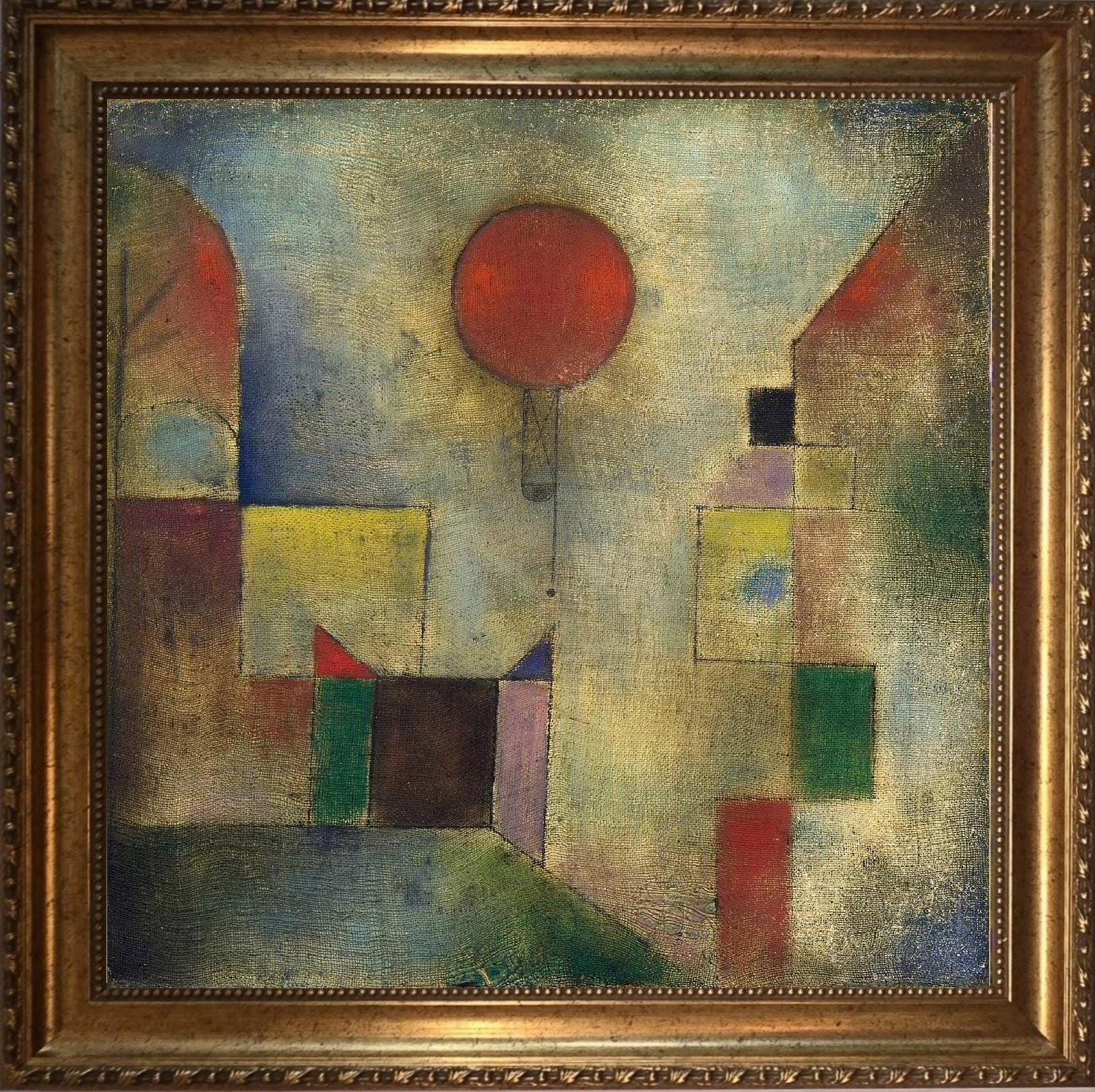 Paul Klee 'Red Balloon' Canvas Print, Vintage Gold Frame, Brush Strokes FOSHE ART