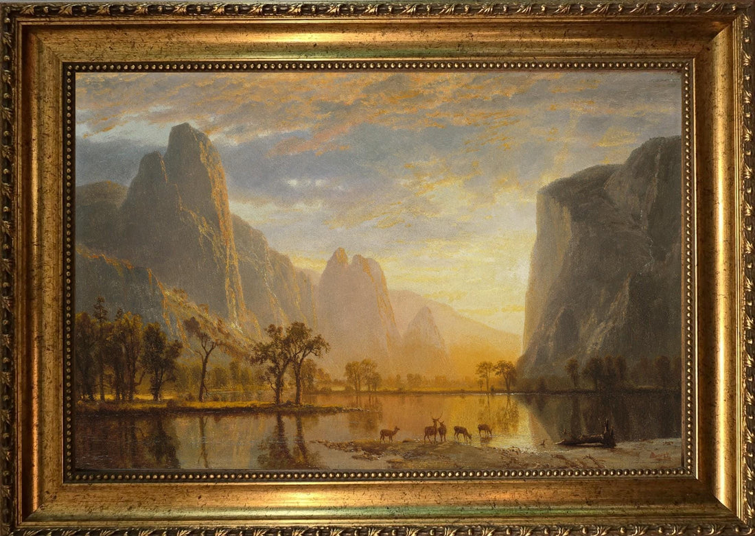 Albert Bierstadt Yosemite Valley Canvas Print: Golden Frame, Brush Strokes FOSHE ART