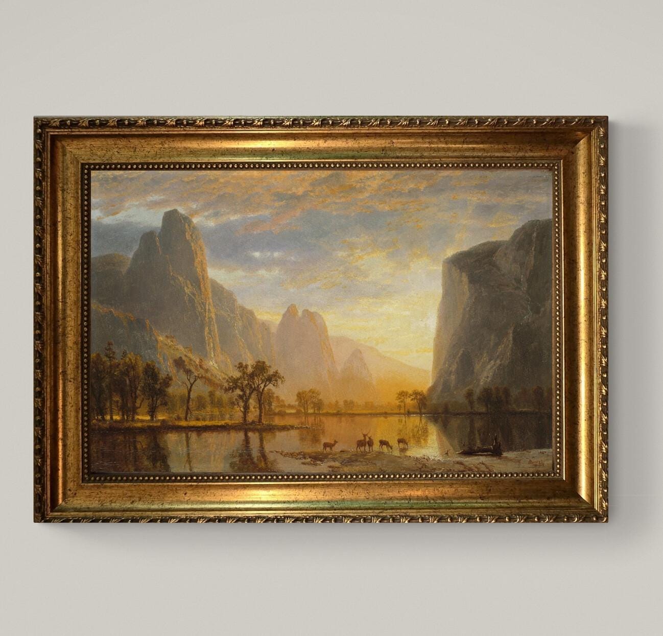 Albert Bierstadt Yosemite Valley Canvas Print: Golden Frame, Brush Strokes FOSHE ART