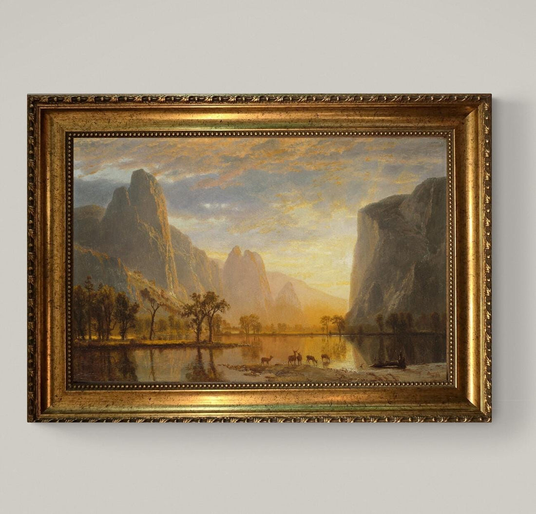 Albert Bierstadt Yosemite Valley Canvas Print: Golden Frame, Brush Strokes FOSHE ART