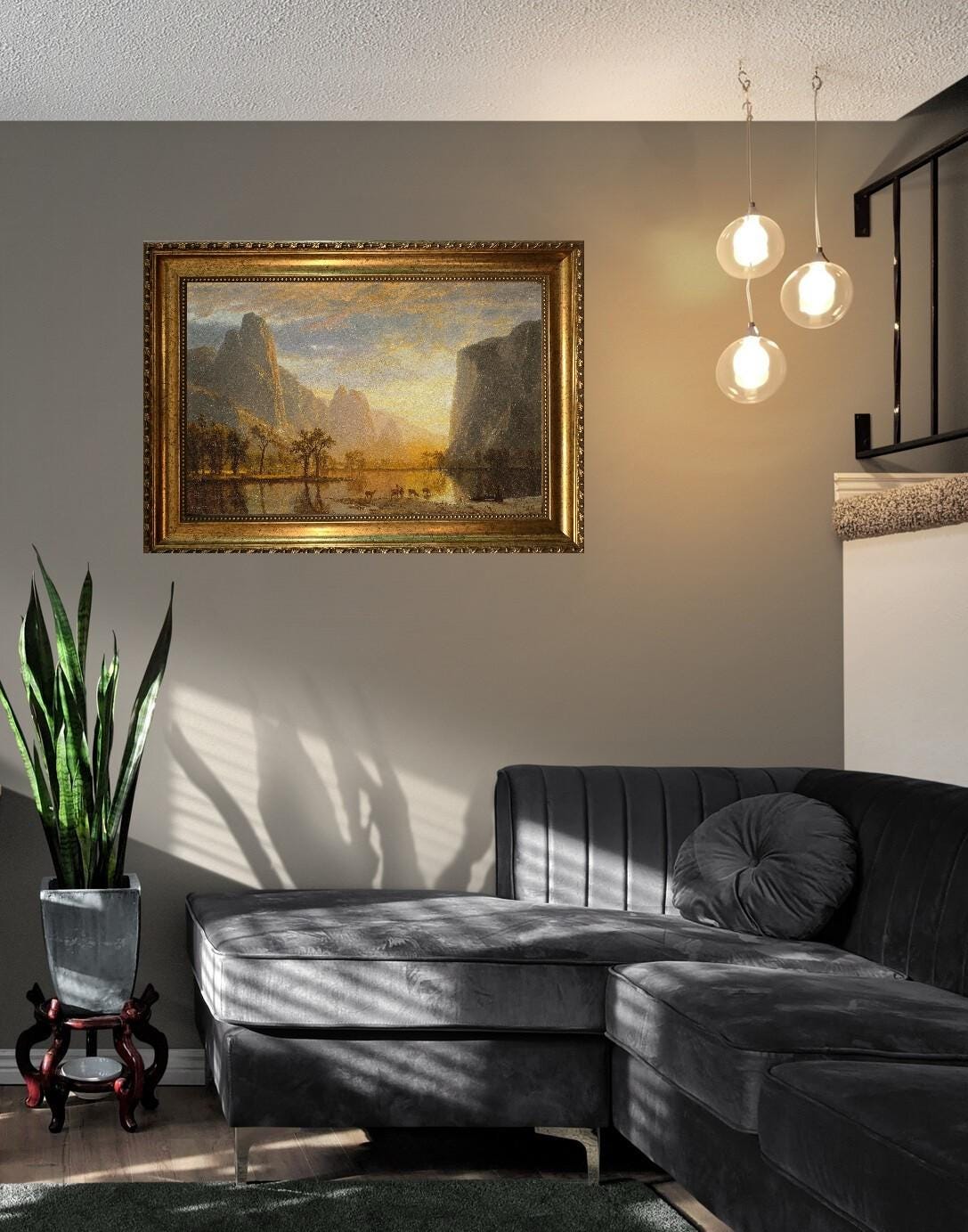 Albert Bierstadt Yosemite Valley Canvas Print: Golden Frame, Brush Strokes FOSHE ART