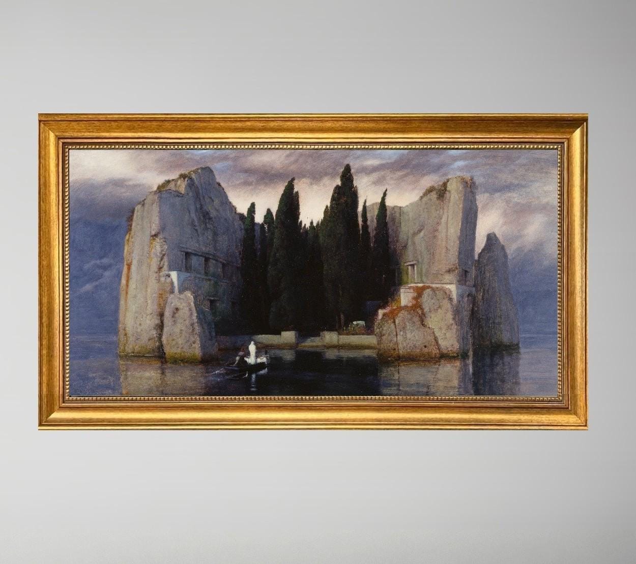 Isle of the Dead Print, Arnold Böcklin, Canvas Print with Brush Strokes and Vintage Golden Frame FOSHE ART