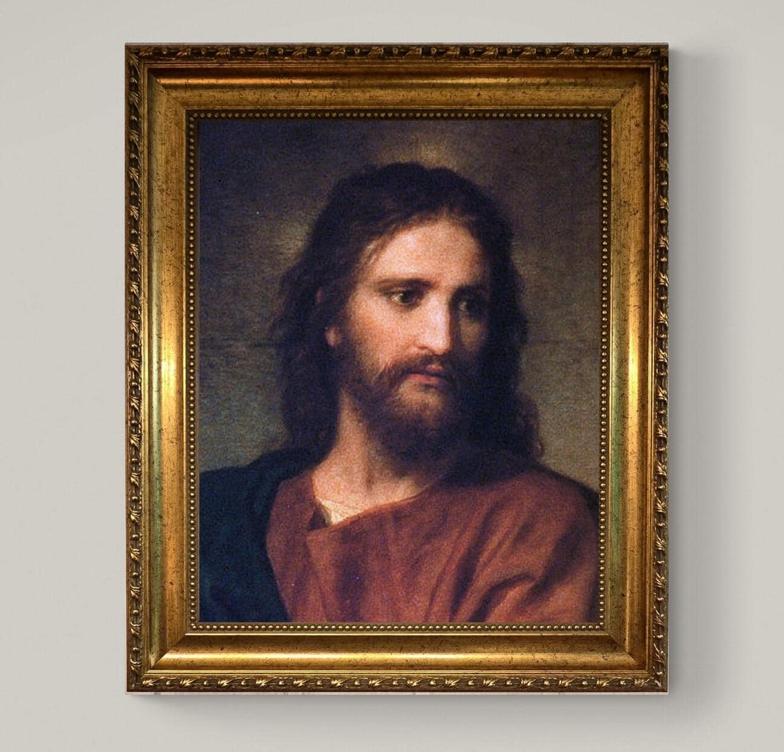 Jesus at 33 Portrait Canvas Print: Vintage Golden Frame, Brush Stroke Texture FOSHE ART