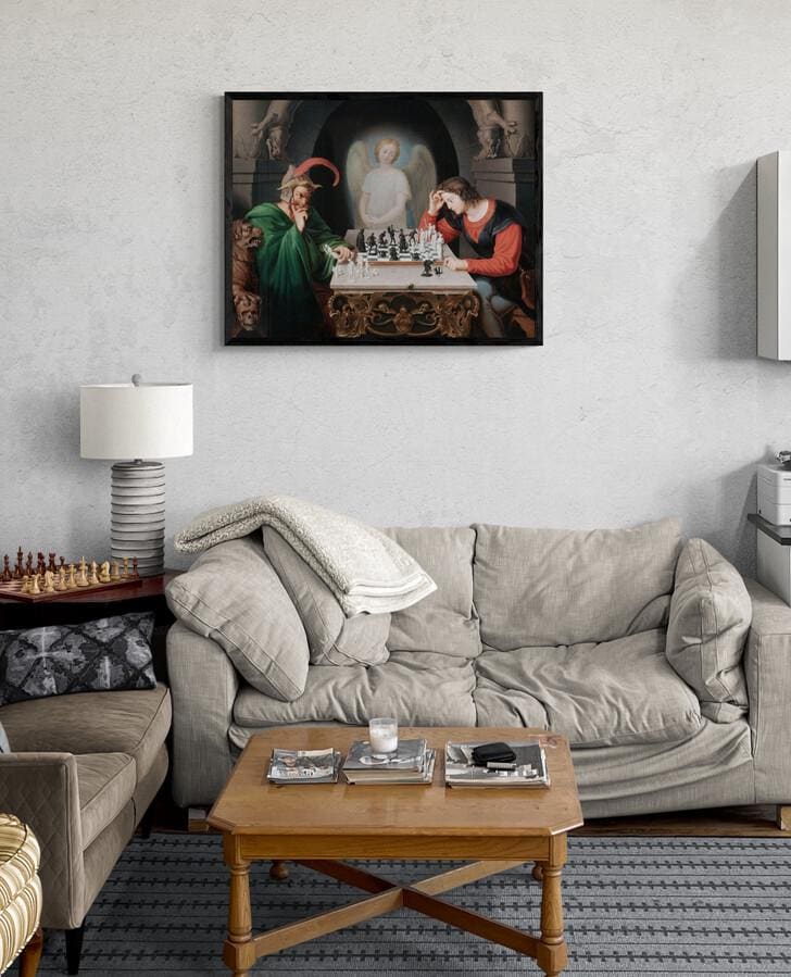 Checkmate painting by Moritz Retzsch (1831), Canvas Print: 3D Hand Finished Art FOSHE ART