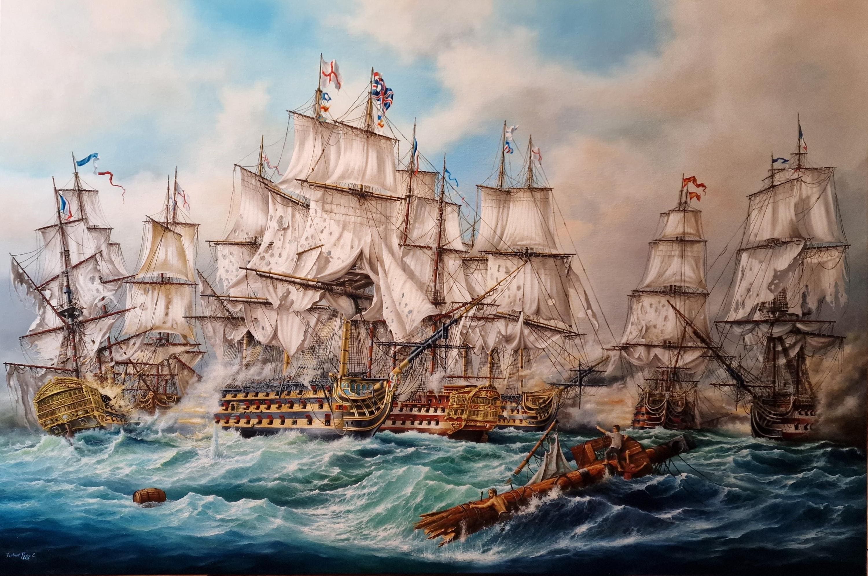 Battle of Trafalgar Giclee Print, capturing seven ships including HMS Victory, Tall Ship Art FOSHE ART