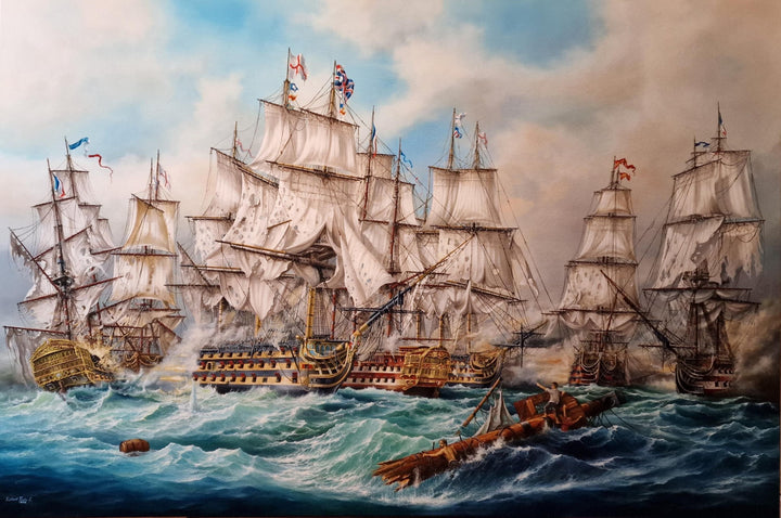 Battle of Trafalgar Giclee Print, capturing seven ships including HMS Victory, Tall Ship Art FOSHE ART