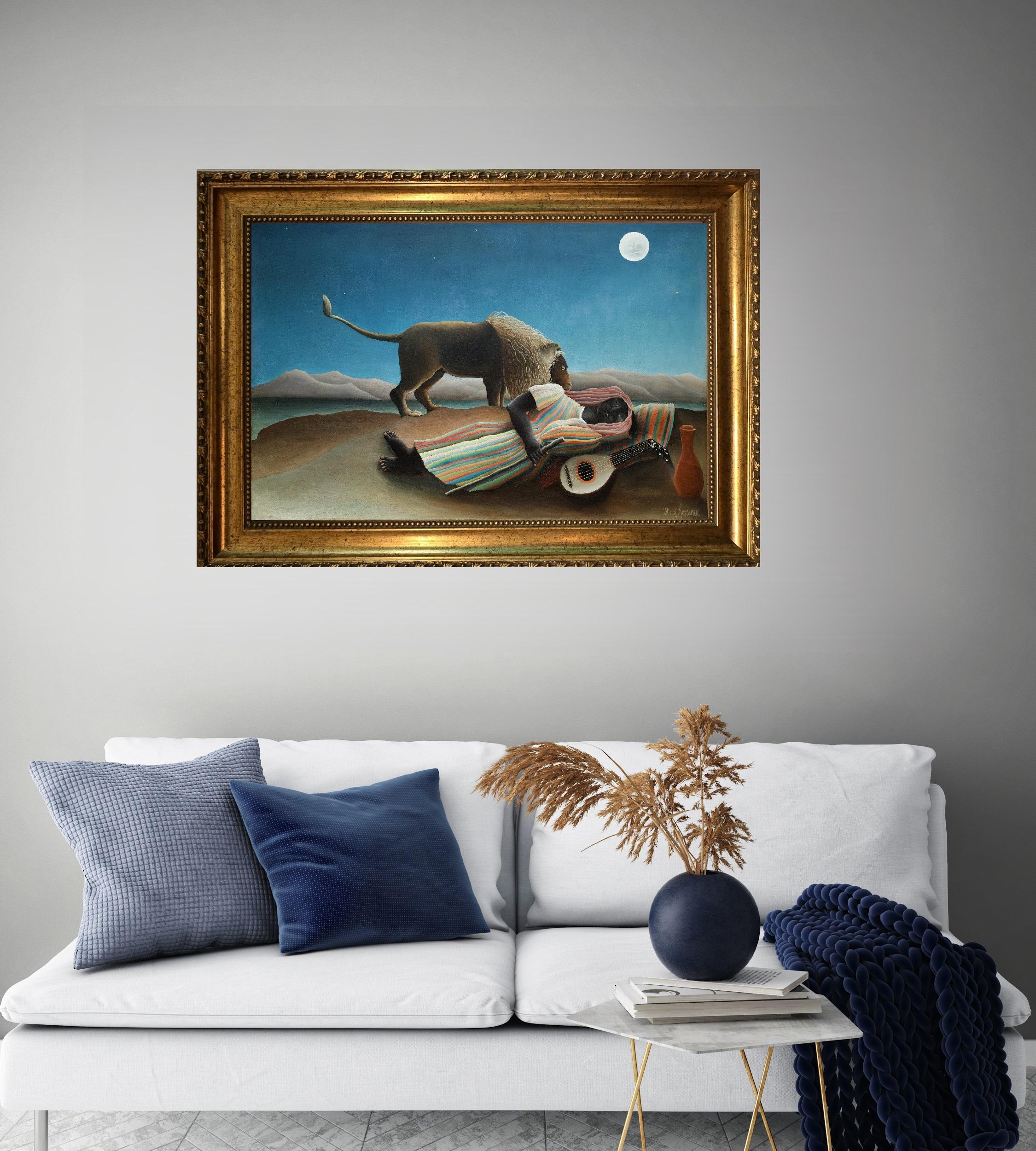 Henri Rousseau "The Sleeping Gypsy", 3D Hand-Finished Canvas Print, Vintage Golden Frame FOSHE ART