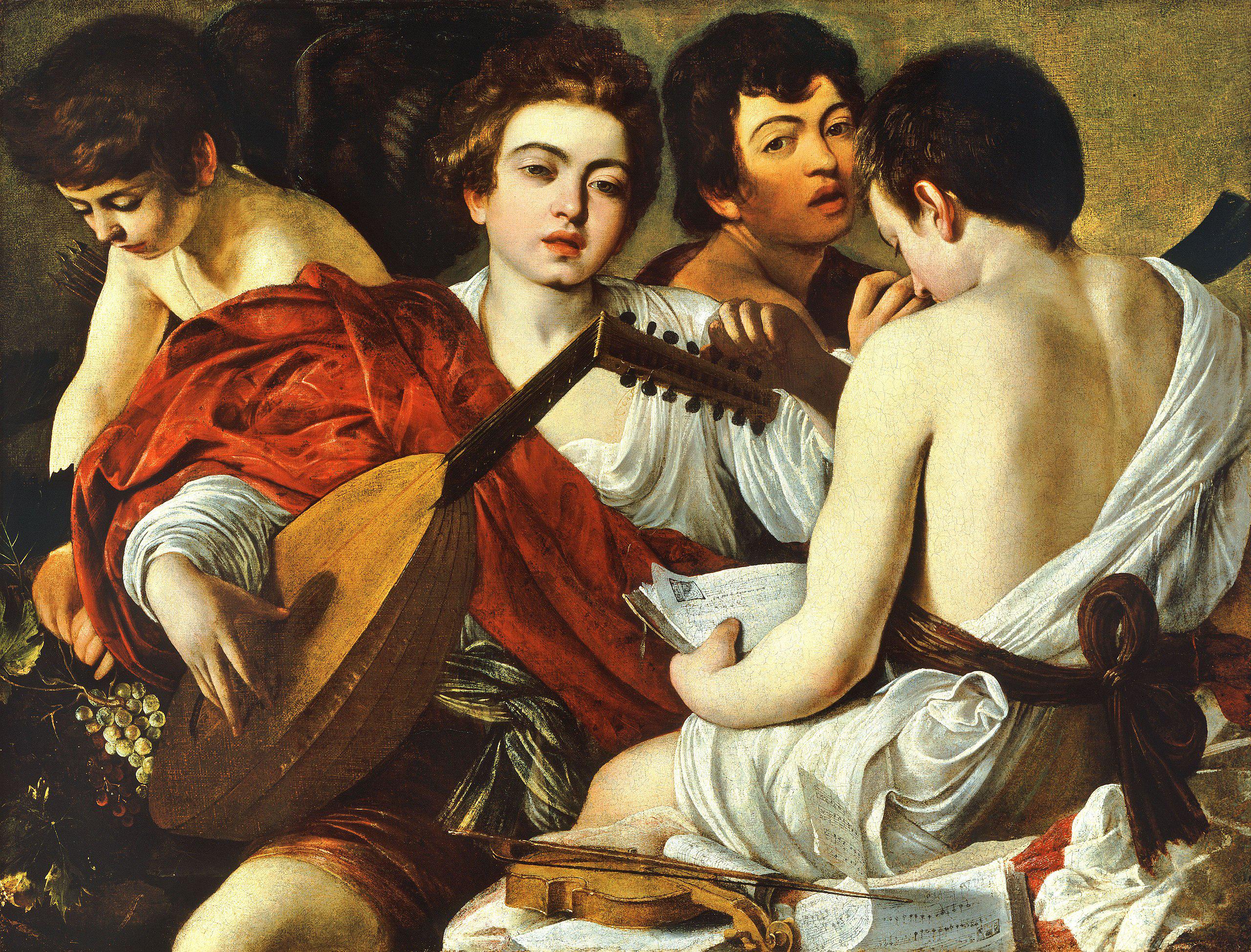 Caravaggio 'The Musicians' 3D Canvas Print with Vintage Gold Frame, Brush Strokes FOSHE ART