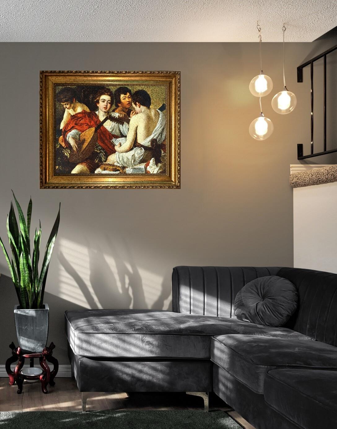 Caravaggio 'The Musicians' 3D Canvas Print with Vintage Gold Frame, Brush Strokes FOSHE ART