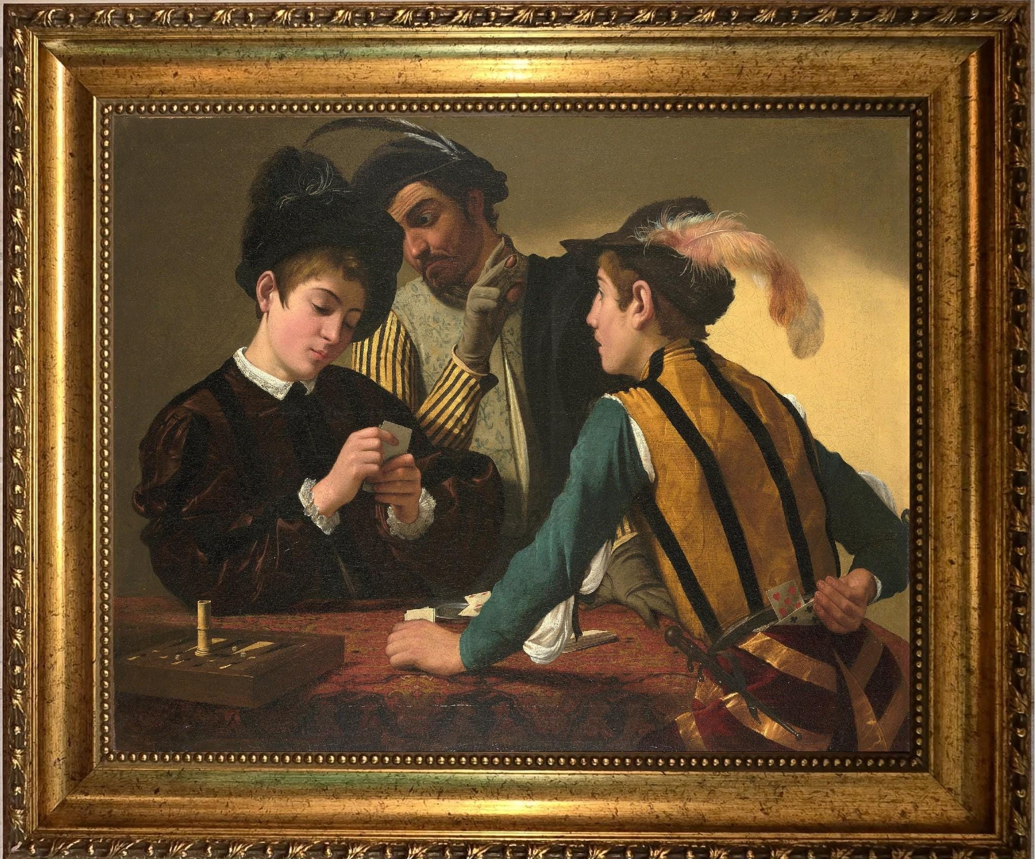 Cardsharps by Caravaggio, Canvas Print with 3D Brush Strokes texture FOSHE ART