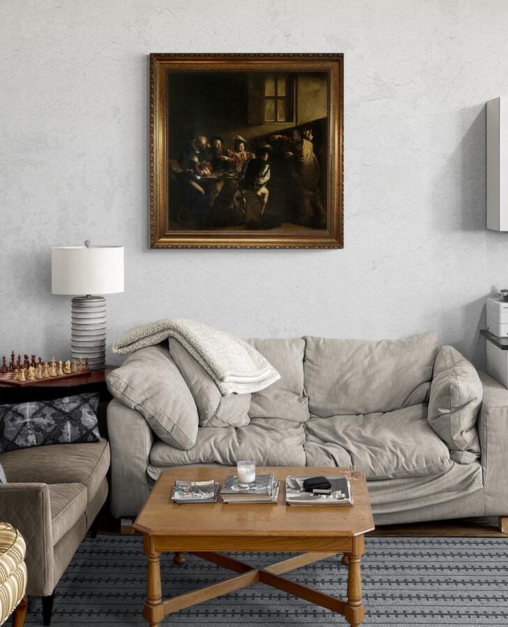 Caravaggio's St Matthew 3D Canvas Print with Gold Wooden Frame & Brush Strokes FOSHE ART