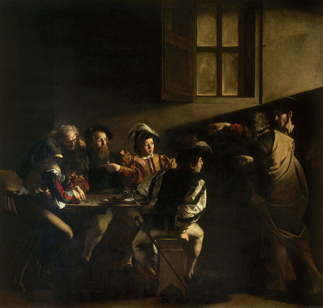 Caravaggio's St Matthew 3D Canvas Print with Gold Wooden Frame & Brush Strokes FOSHE ART
