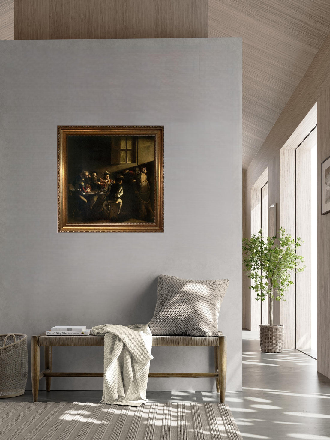 Caravaggio's St Matthew 3D Canvas Print with Gold Wooden Frame & Brush Strokes FOSHE ART