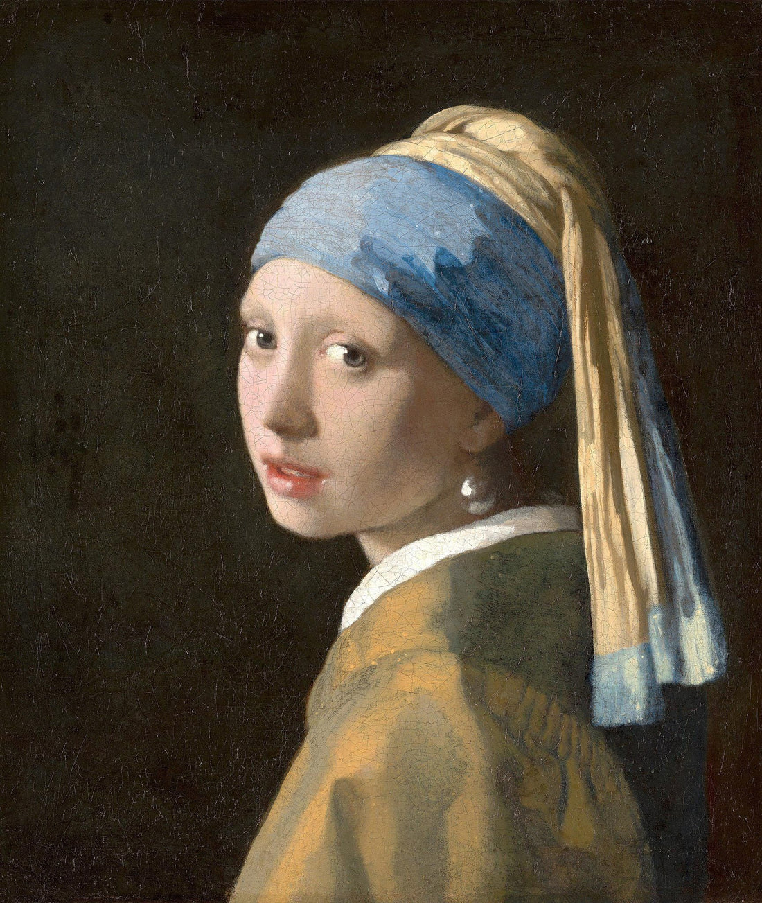 Vermeer Girl with a Pearl Earring, 3D Canvas Print Reproduction with Vintage Gold Wooden Frame FOSHE ART