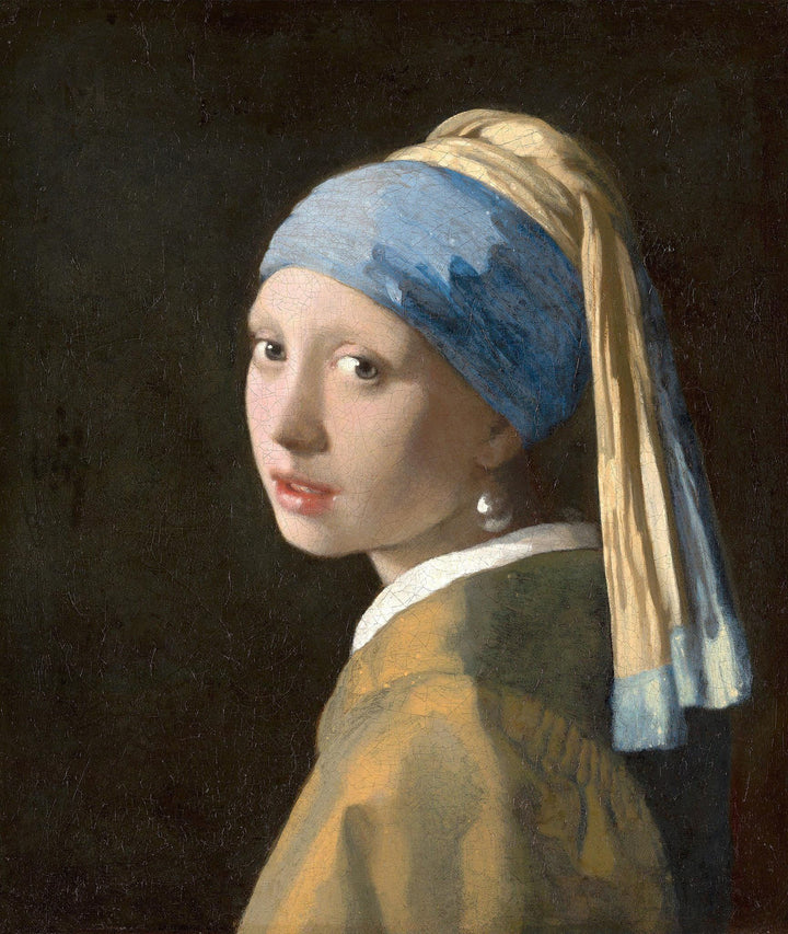 Vermeer Girl with a Pearl Earring, 3D Canvas Print Reproduction with Vintage Gold Wooden Frame FOSHE ART