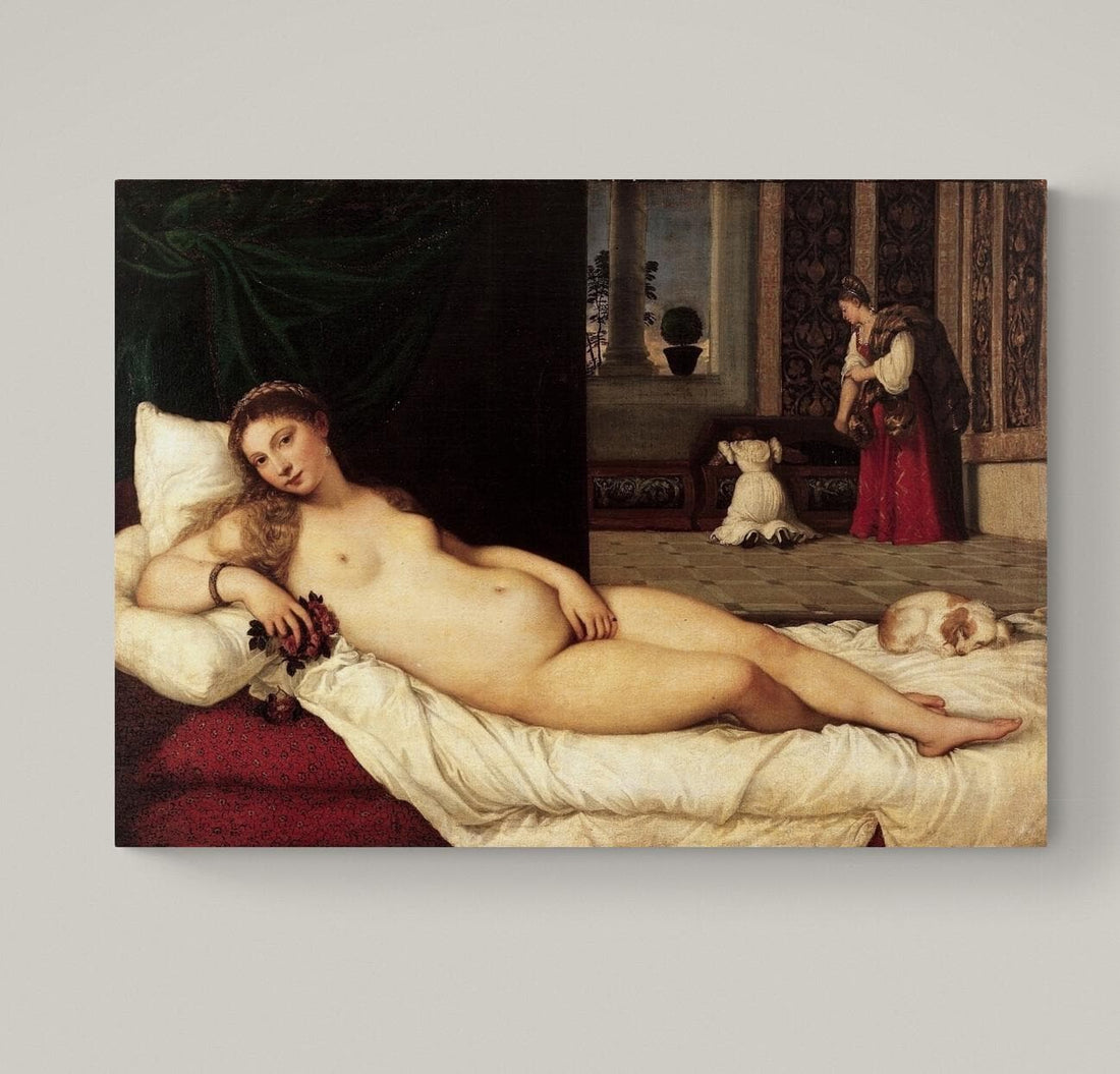 Venus of Urbino by Titian: 3D Print Reproduction on Canvas with brush strokes FOSHE ART