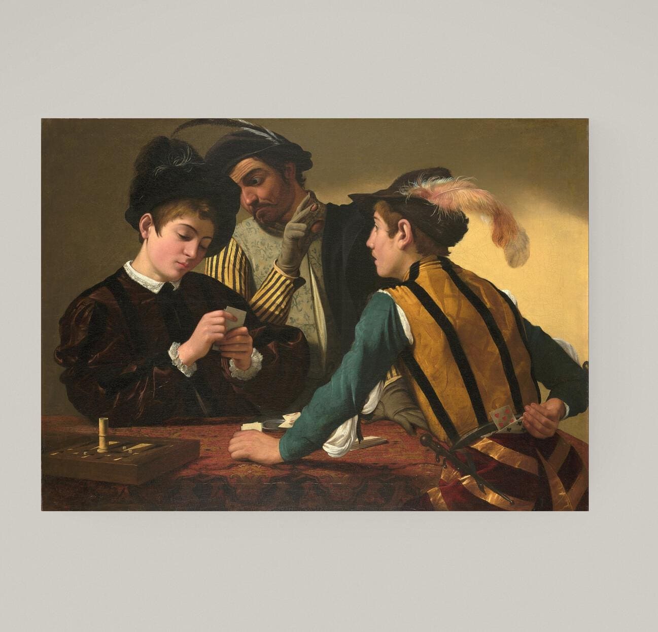 Cardsharps by Caravaggio, Canvas Print with 3D Brush Strokes texture FOSHE ART