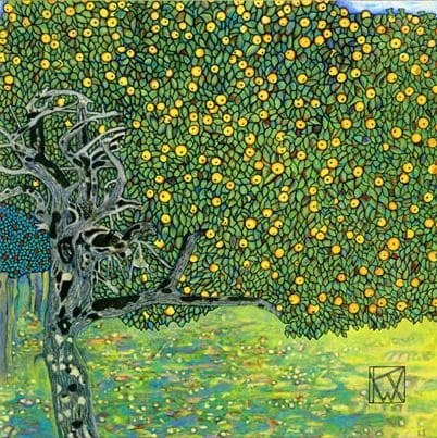 Gustav Klimt Golden Apple Tree, Giclee Canvas Print with Vintage Gold wooden Frame FOSHE ART