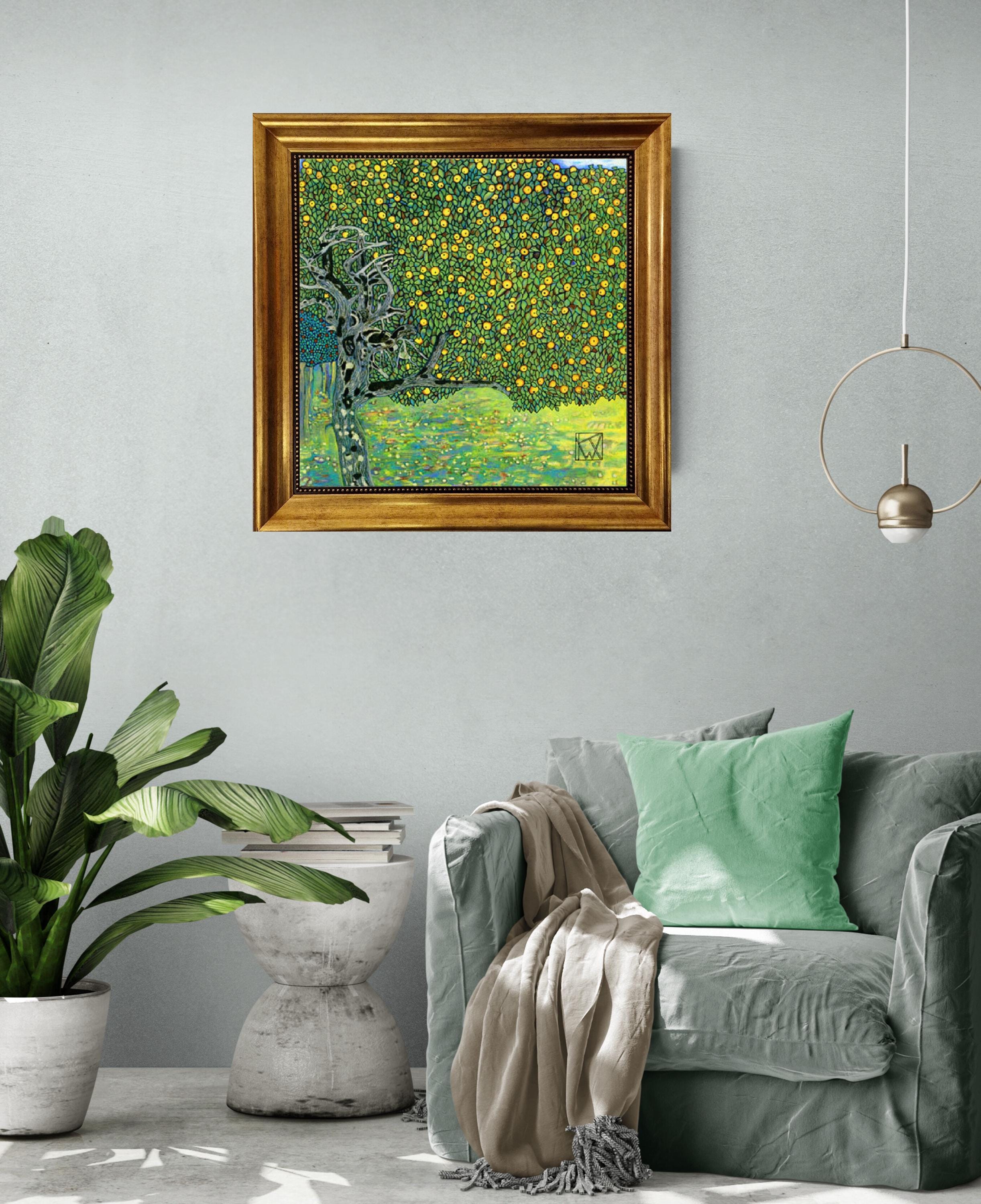Gustav Klimt Golden Apple Tree, Giclee Canvas Print with Vintage Gold wooden Frame FOSHE ART