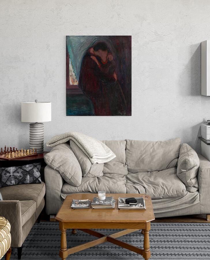 The Kiss - Edvard Munch Canvas Print with Golden Vintage Frame FOSHE ART