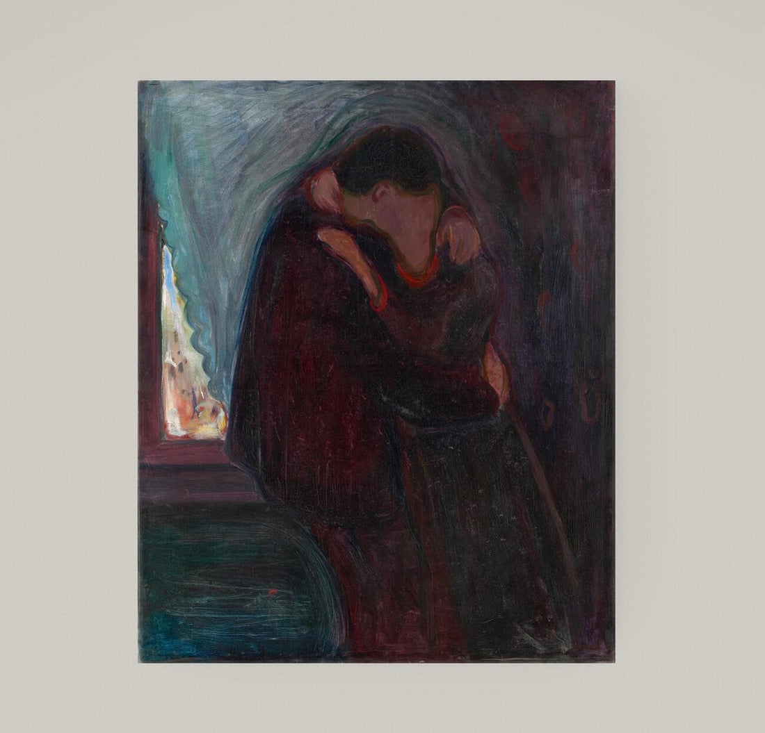 The Kiss - Edvard Munch Canvas Print with Golden Vintage Frame FOSHE ART