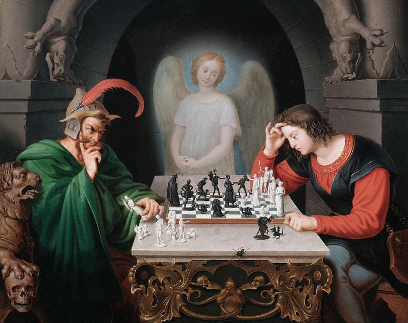Checkmate painting by Moritz Retzsch (1831), Floating Frame and Brush Strokes FOSHE ART