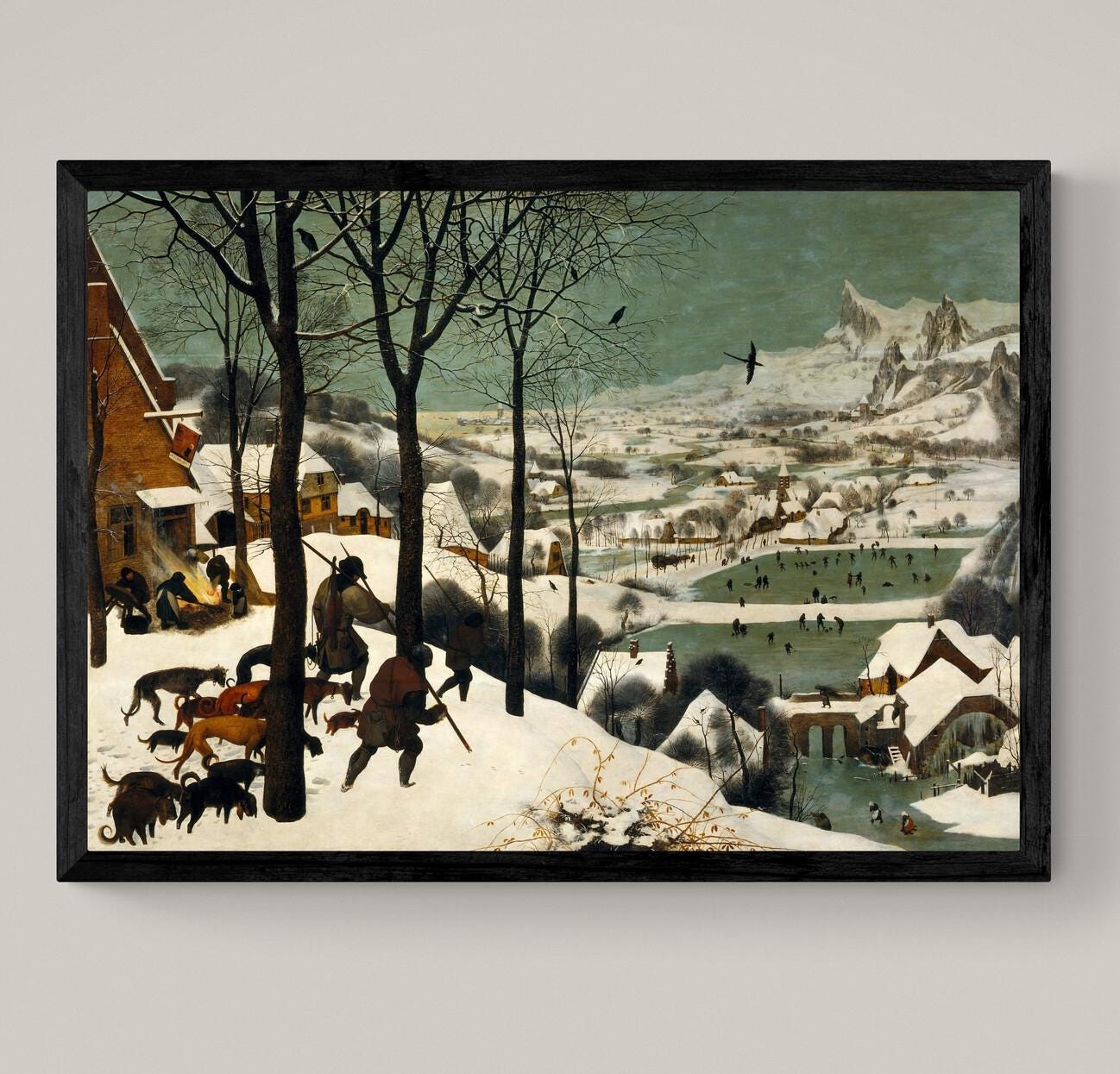 Bruegel Hunters in the Snow: Canvas Print, 3D Hand Finished Art with Brush Strokes FOSHE ART