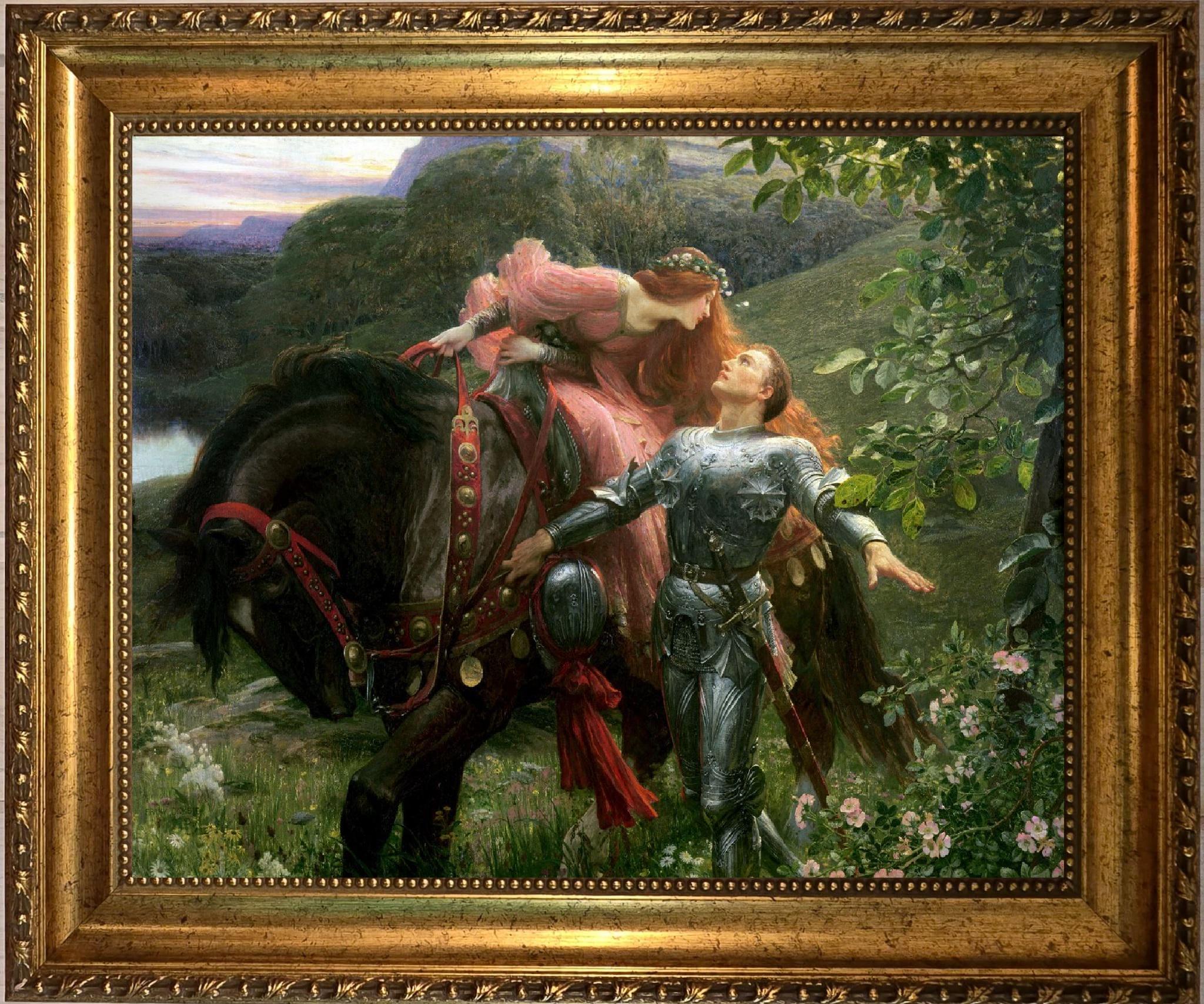 Frank Dicksee "La Belle Dame sans Merci" Framed Canvas Print, Golden Frame FOSHE ART
