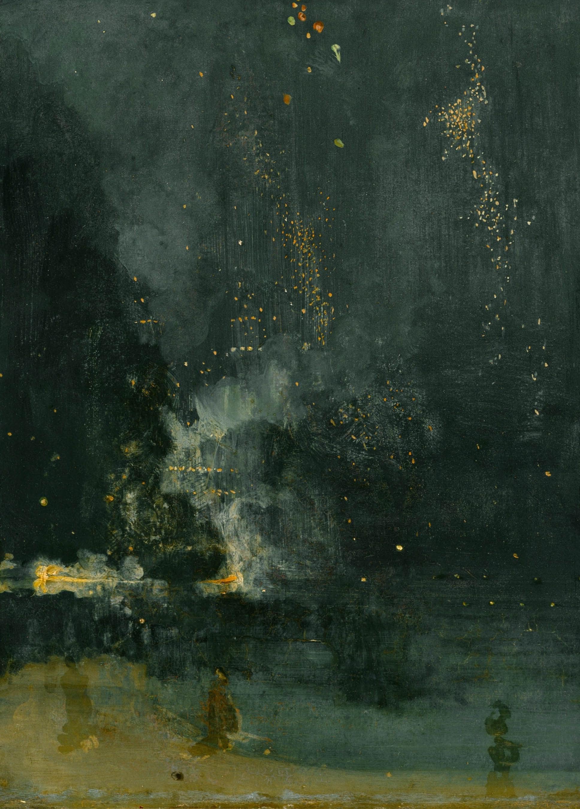 Whistler Nocturne Art Print, Falling Rocket, Gold Frame Canvas and brush strokes FOSHE ART