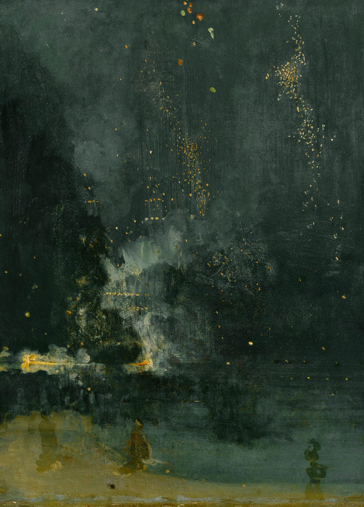 Whistler Nocturne Art Print, Falling Rocket, Gold Frame Canvas and brush strokes FOSHE ART