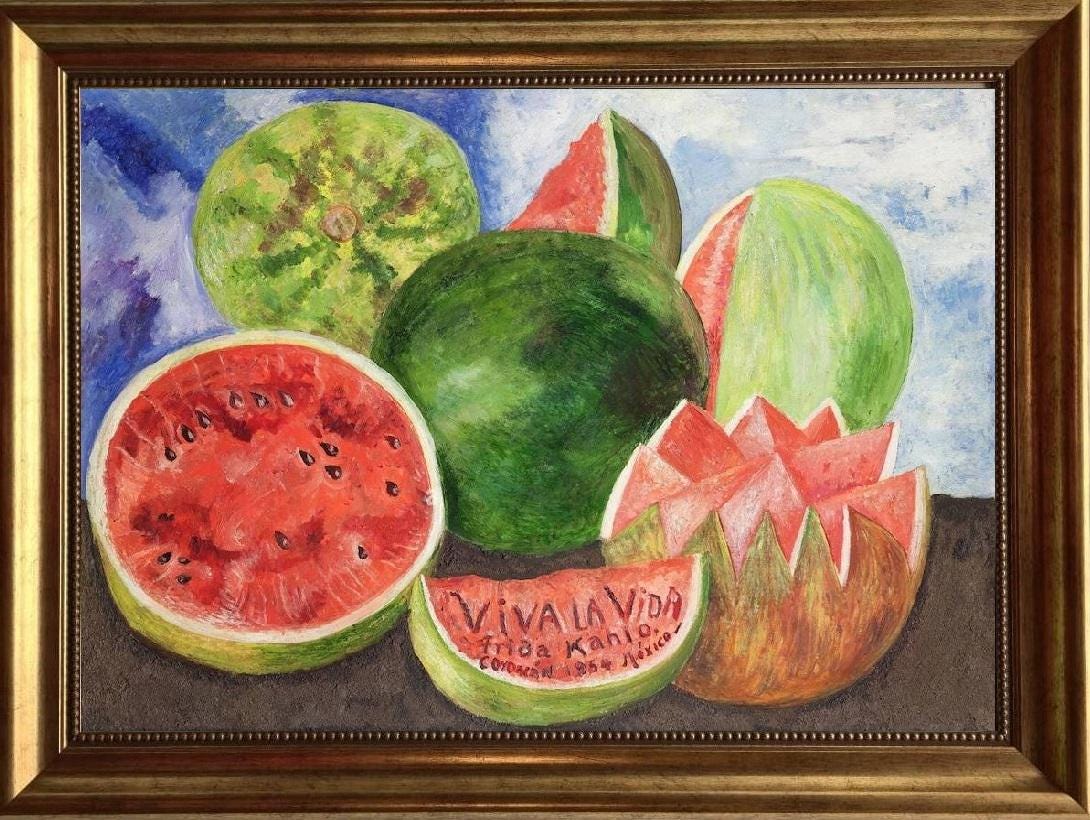 Frida Kahlo - Viva La Vida |  Canvas Print Museum Quality with Brush Strokes | Gold Wooden Frame FOSHE ART