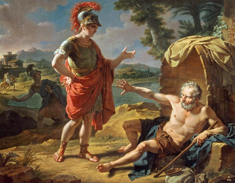 Alexander and Diogenes Canvas Print | Gold Frame, Brush Strokes FOSHE ART