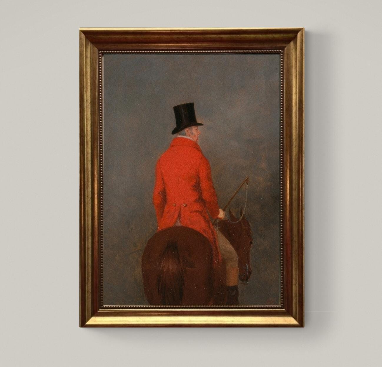 Vintage Gentleman on Horseback Framed Canvas Art Print with Brush strokes FOSHE ART