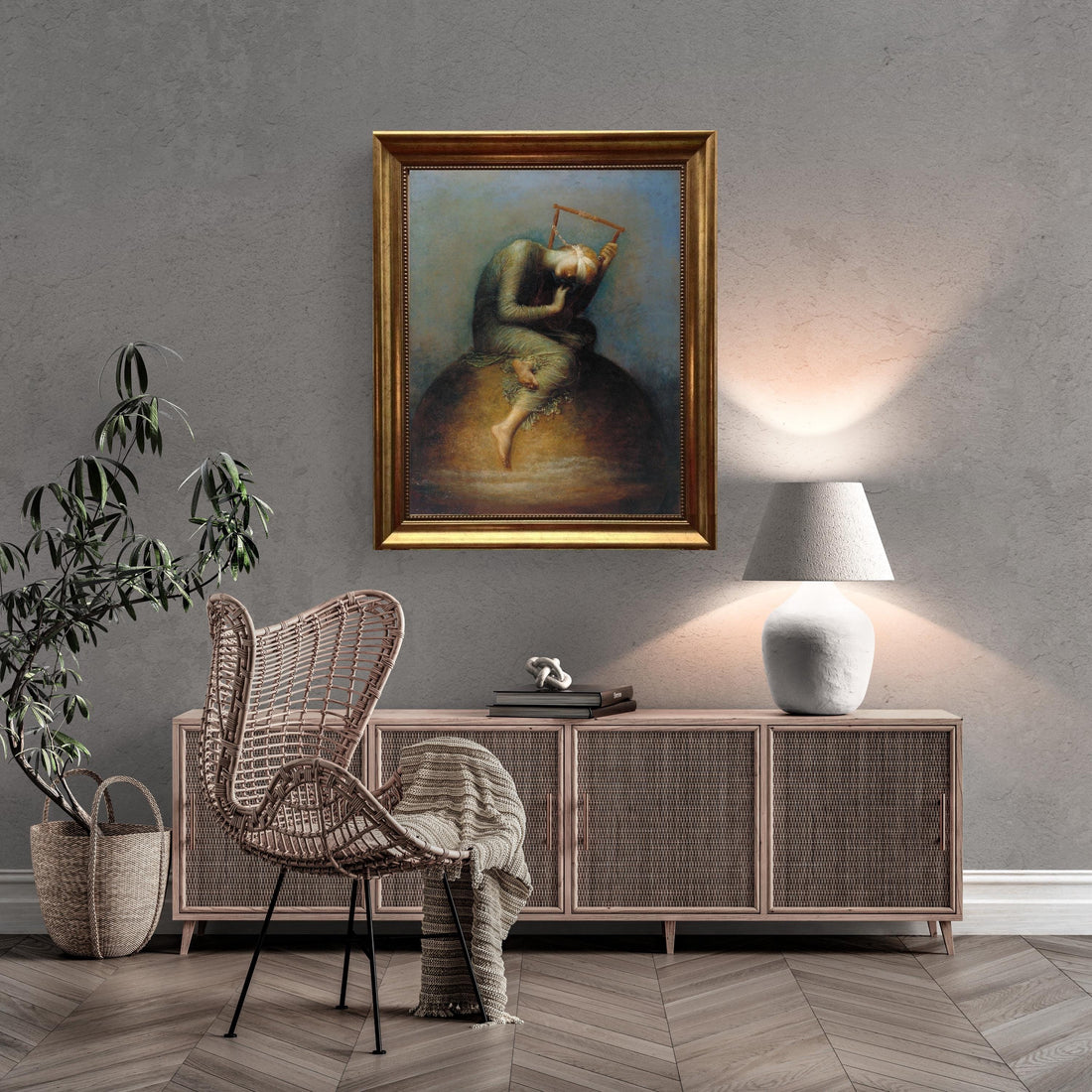 Hope by George Frederic Watts – Vintage Golden Frame and Brush Strokes FOSHE ART