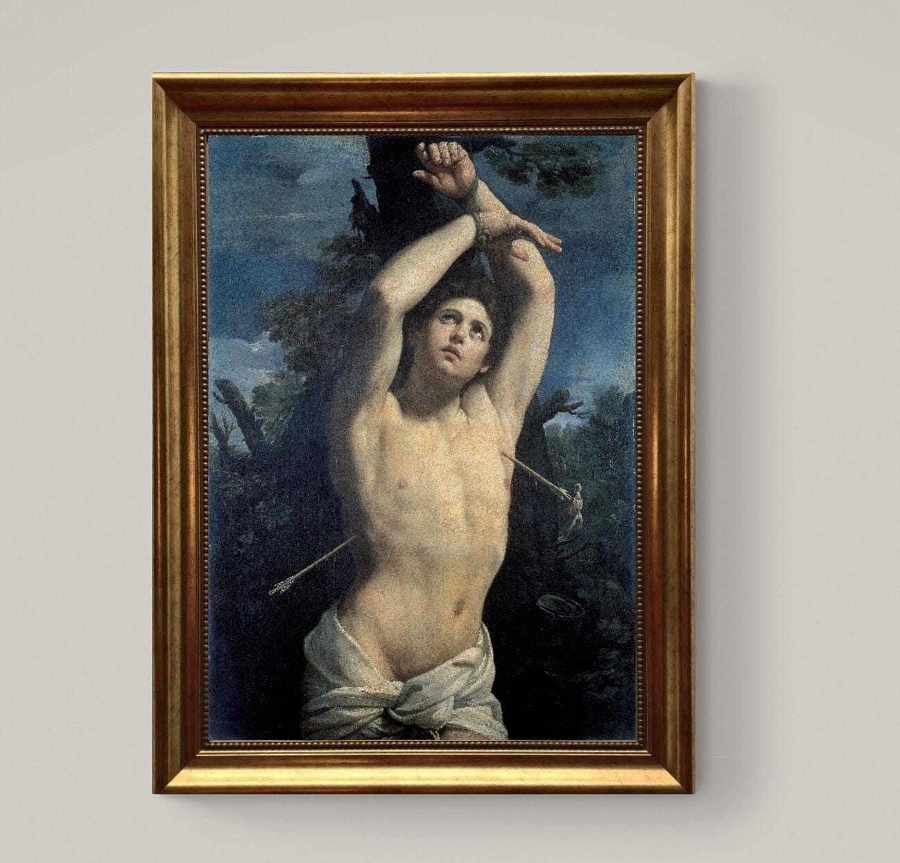Saint Sebastian by Guido Reni, Framed Canvas Art Print with Brush strokes FOSHE ART