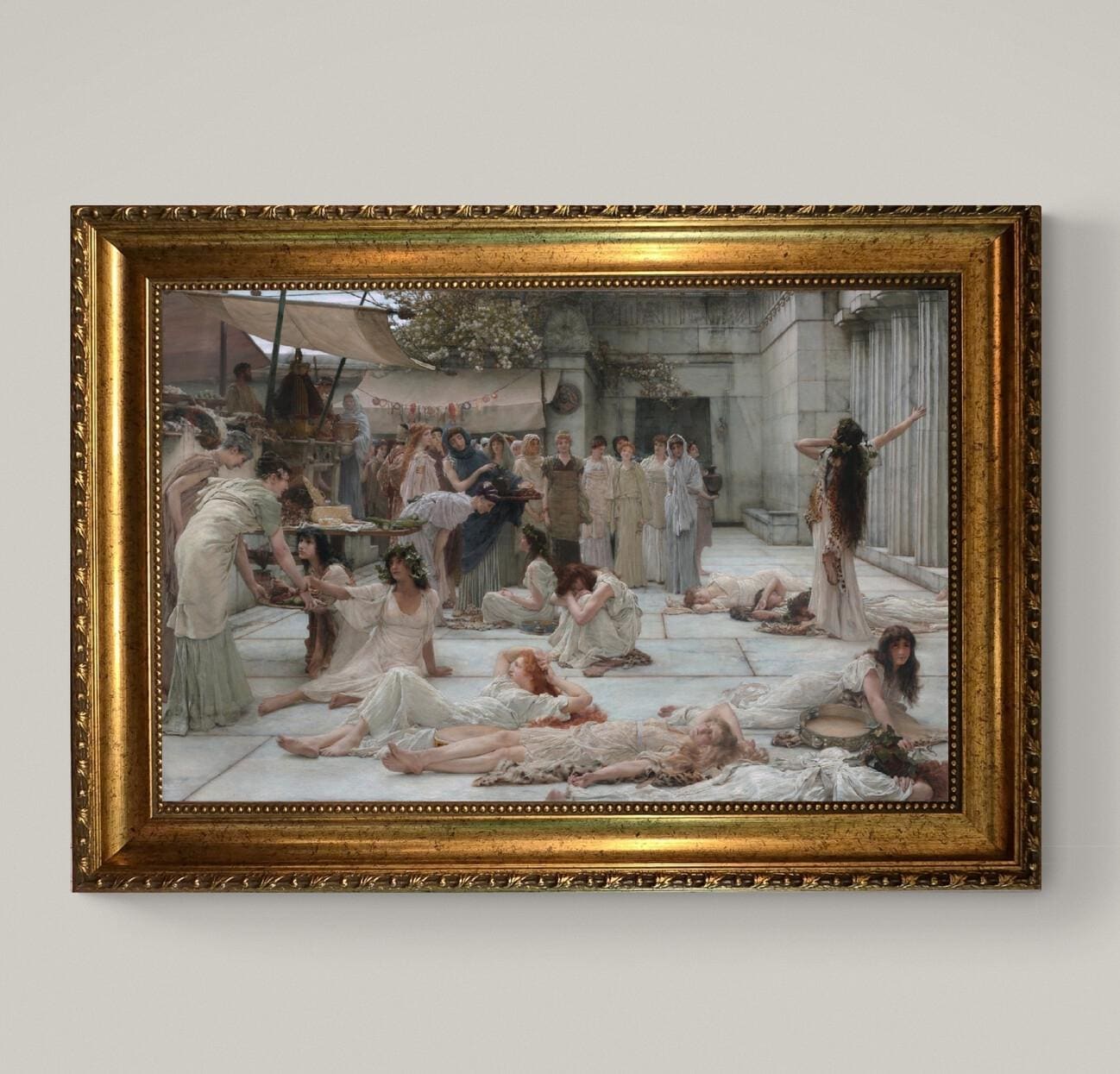 The Woman of Amphisse by Tadema, Framed Canvas Reproduction Print with brush strokes FOSHE ART